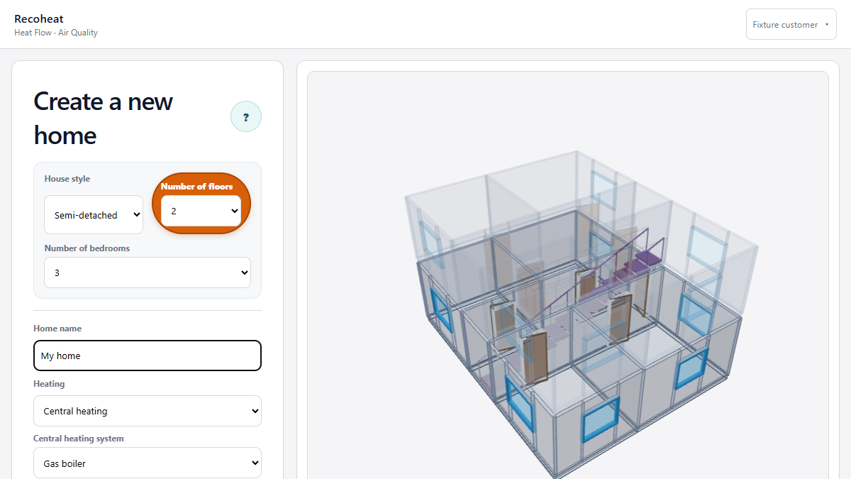 Choose a house style, layout, floors and bedrooms while the starting 3D model updates.