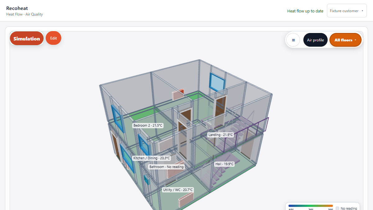 The completed 3D home view has Simulation and Edit controls beside each other.